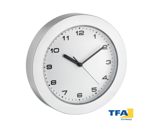 Reloj analógico de pared TFA, marco plateado 60.3022.54