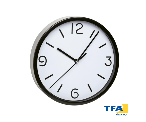 Reloj de pared analógico TFA, marco negro 60.3033.01