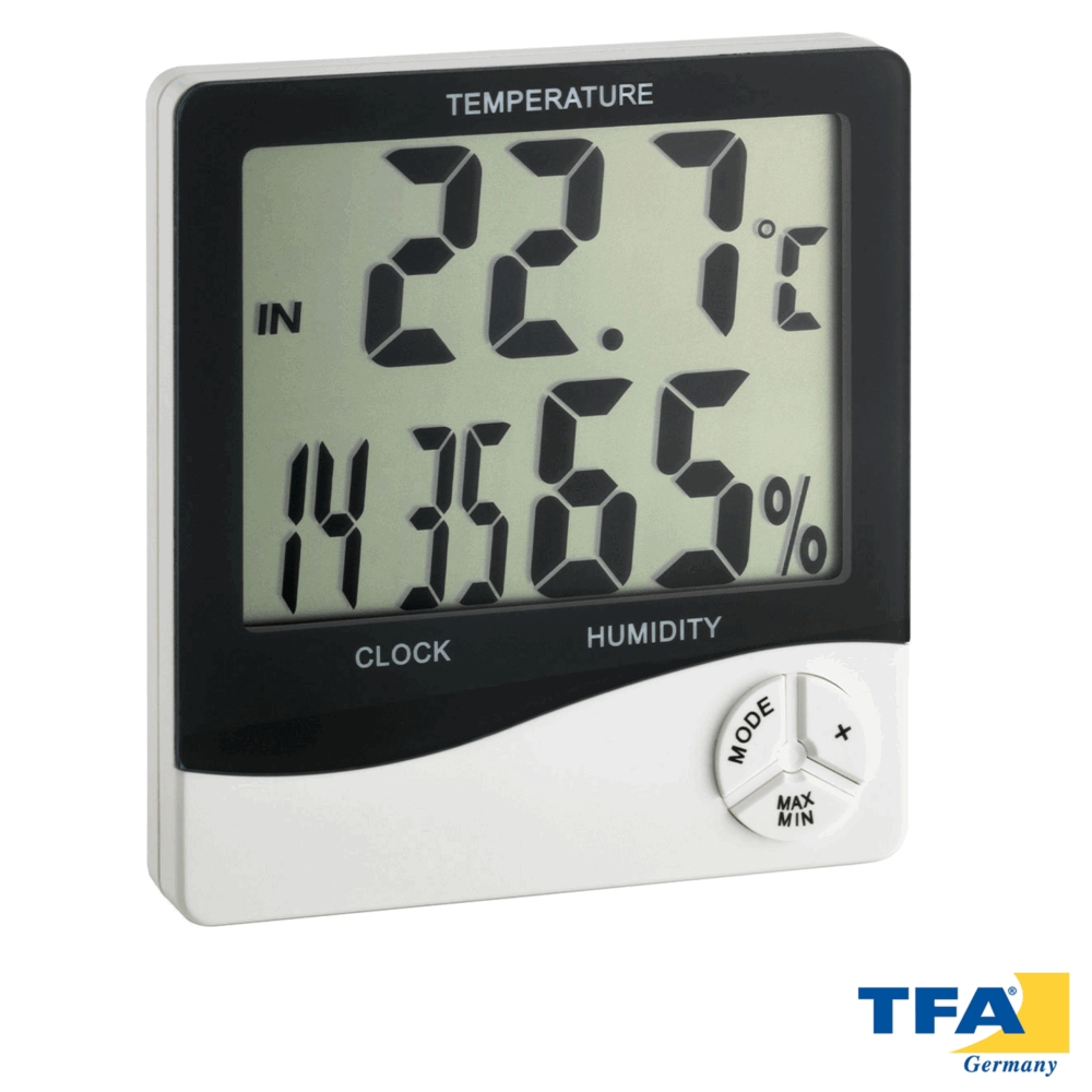 Termohigrómetro de doble display con reloj y calendario 30.5031