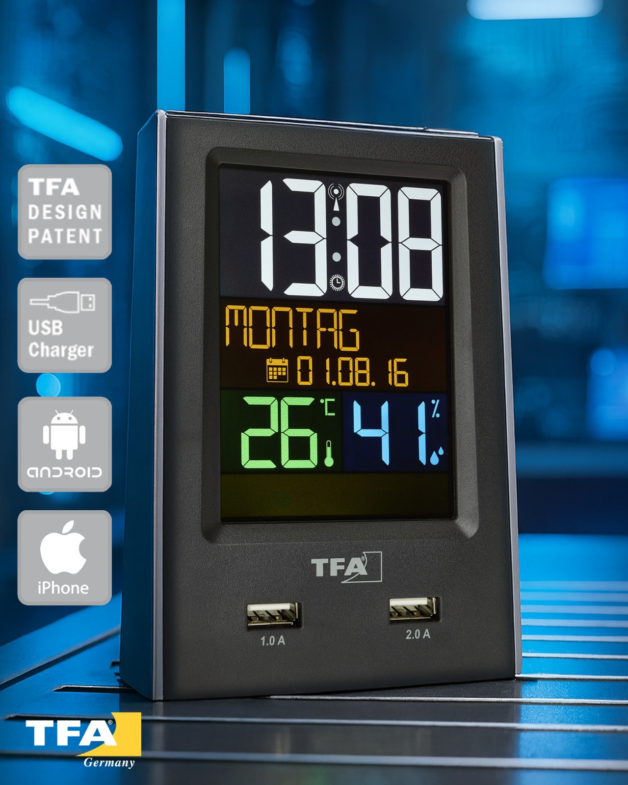 Reloj despertador digital con función de carga USB 60.2537.01 - Image 5