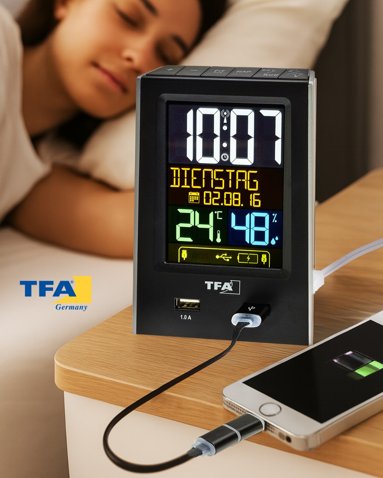 Reloj despertador digital con función de carga USB 60.2537.01 - Image 7